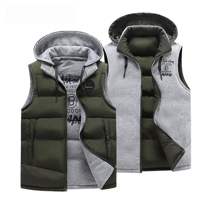 Winter New Double-sided Vest Padded Jacket Hooded Thick Padded Jacket