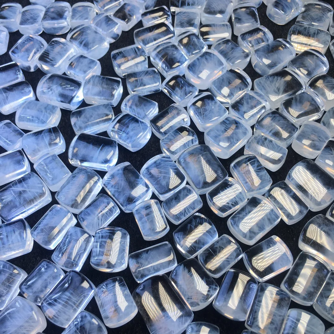 

1 Pc Fengbaowu Natural Blue Feather Needle Rutilated Quartz Pyramid Needle Angel Feather Rutilated Square DIY Accessories