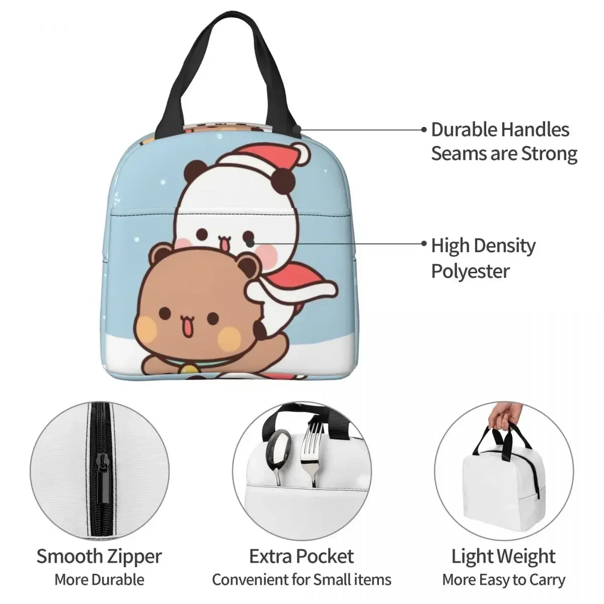 Рождественская изолированная сумка для обеда с изображением панды медведя