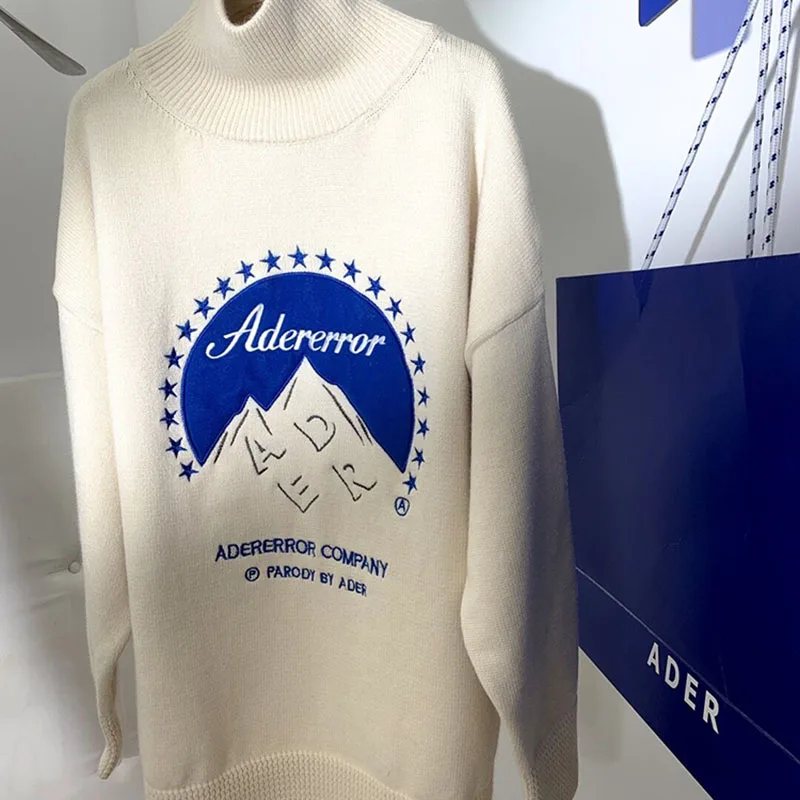 

ADER Wool Sweater Snow Mountain Movie Letter Embroidery Casual Knit Men Women 1:1 High Quality Adererror Turtleneck Sweater