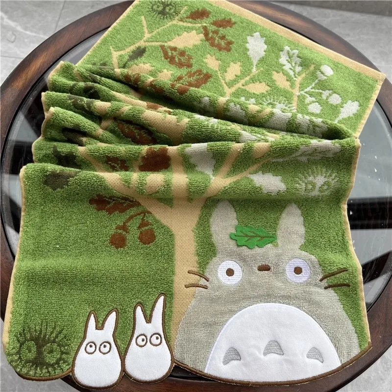 

Hot Cartoon Totoro with Leaves Pure Cotton Untwisted Yarn Towels Set Adult Face Towel Thick Soft Bath Towel Home Textiles