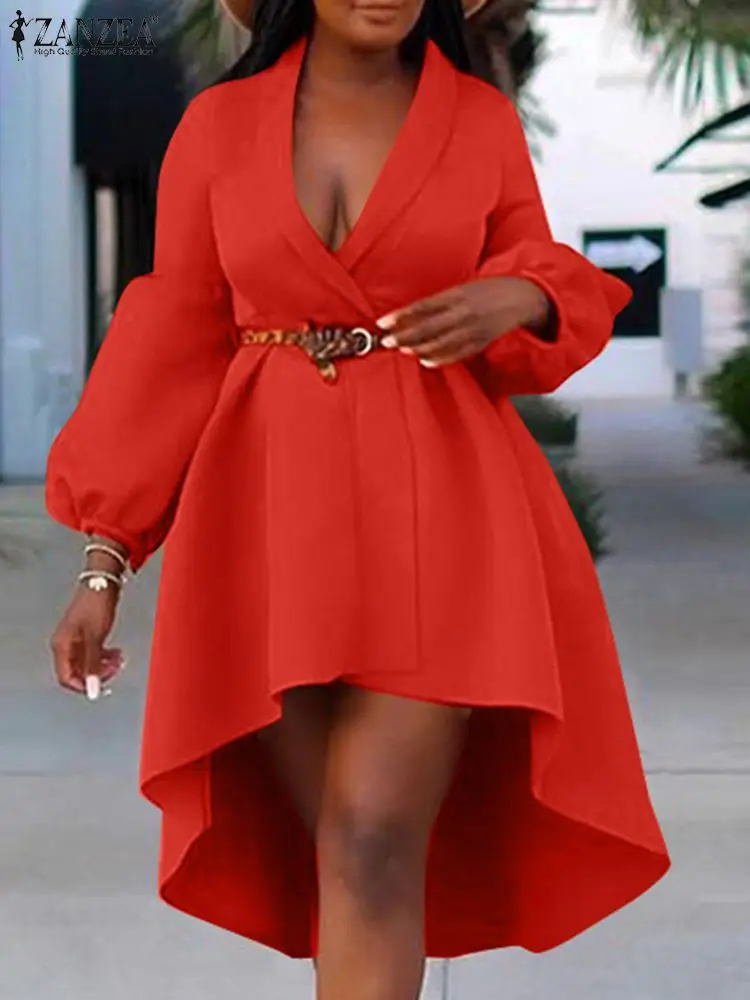 

Осеннее пикантное платье-миди ZANZEA, женское платье с высокой талией, элегантное облегающее модное уличное платье с V-образным вырезом