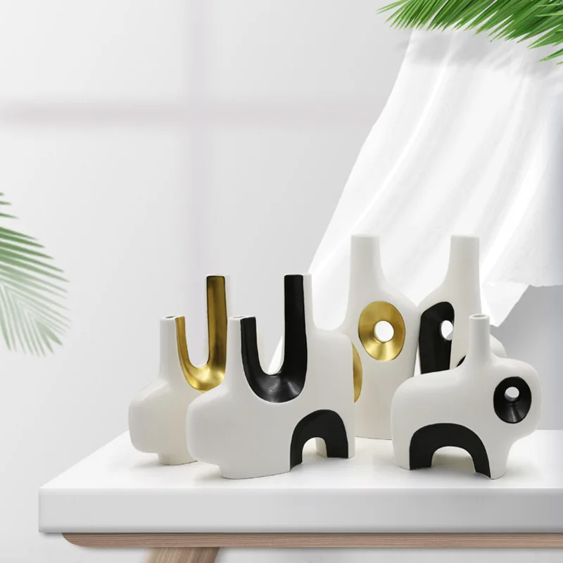 

Nordic ins home decoration ceramic vase abstract style handicraft light luxury creative dried flower vase ornament decoration