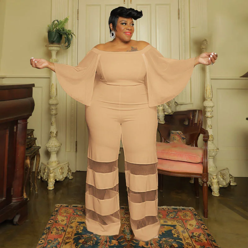 

Сетчатый комбинезон WUHE в стиле пэчворк с длинным рукавом и воротником-лодочкой, прямой комбинезон с высокой талией, уличная мода, элегантный женский комбинезон