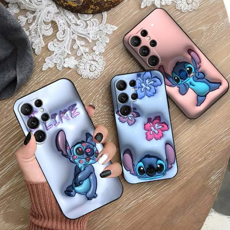 

3D Vision Cool Lilo & Stitch Phone Case For Samsung Galaxy S23 S22 S21 S20 FE Ultra Pro Lite S10 S9 S8 Plus S7 5G Black Cover