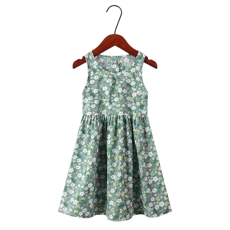 

School Girls Summer Dresses with flower Soft Cotton Baby Sleeveless Dresses Candy Color Toddler Knee-length One-piece Dresses