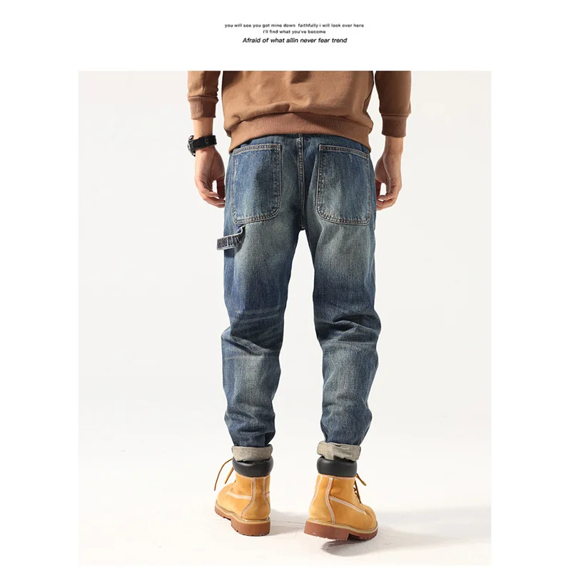 Streetwear Men American Vintage Loose Blue Jeans 2022 Autumn and Winter New Pattern Fashion Straight Cylinder Trousers Female