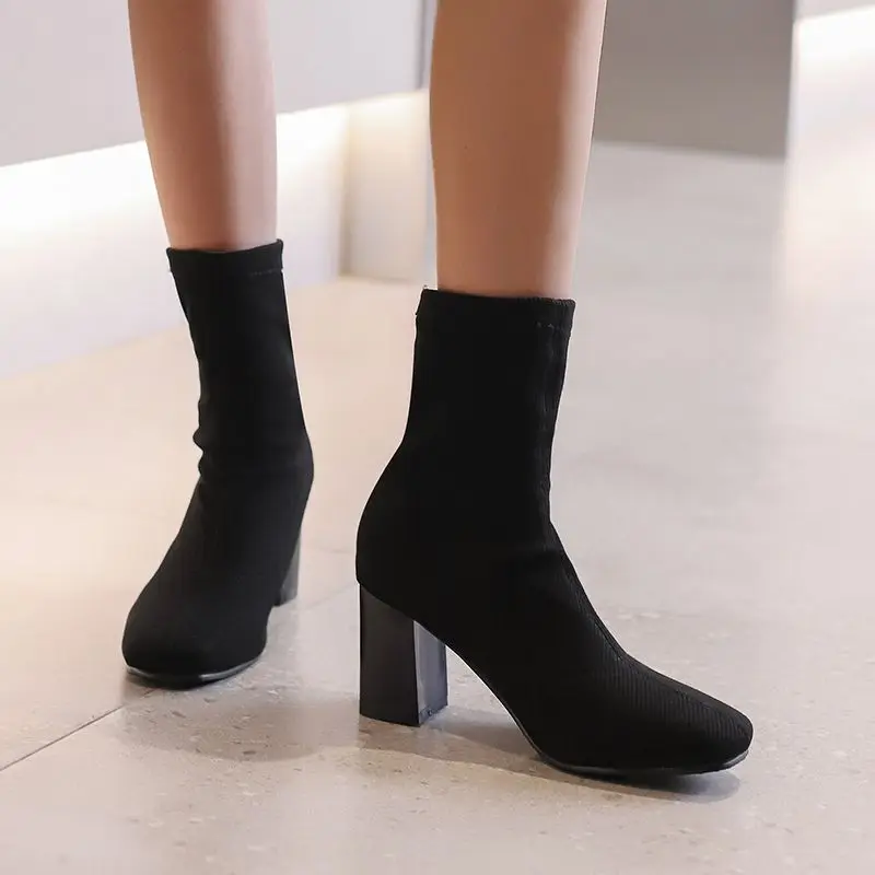 ORCHALISA Дизайнерские женские эластичные ботильоны с круглым носком на блочном