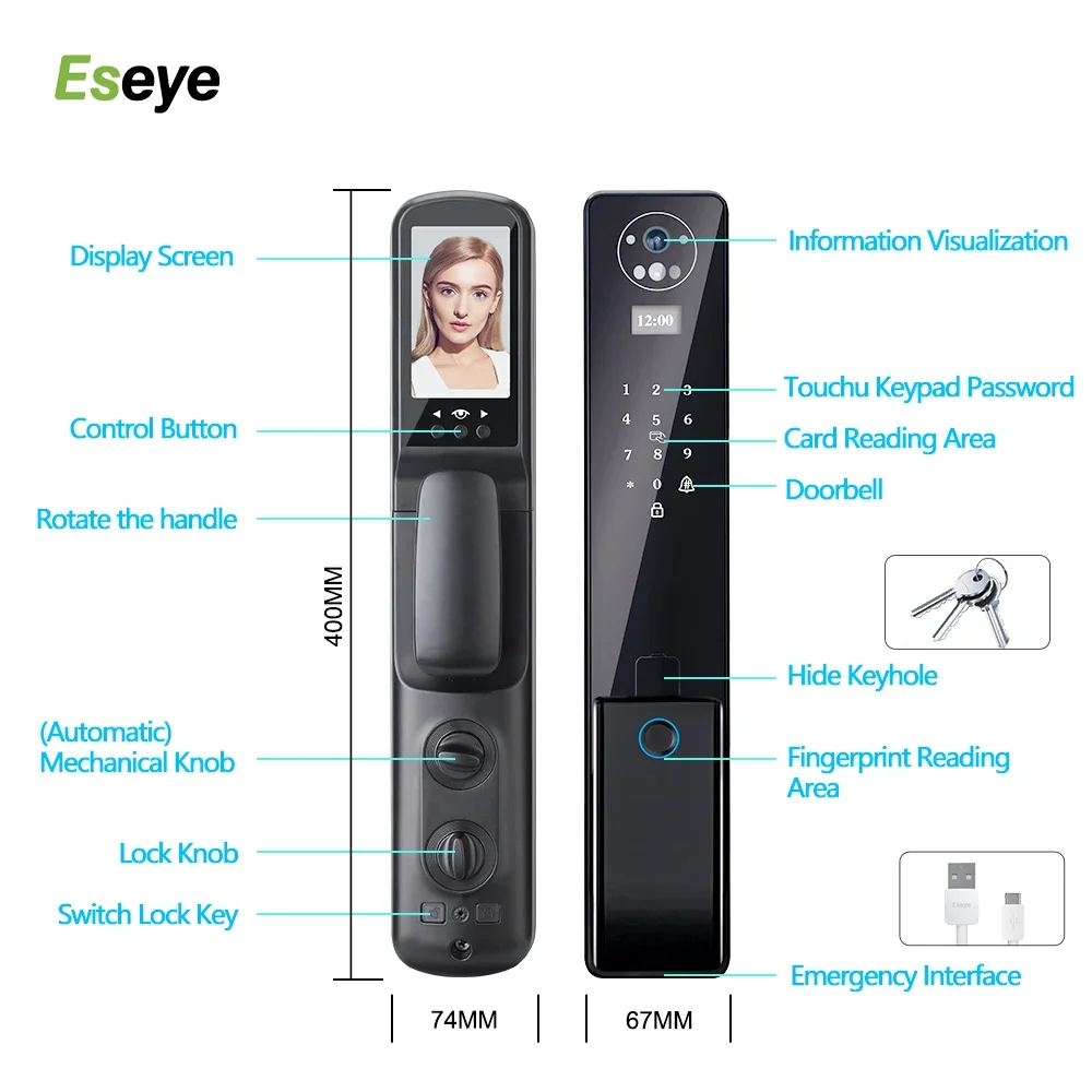2024 Eseye Tuya Smart Wi-Fi Цифровой дверной замок Кодовая карта Смартфон Разблокировка