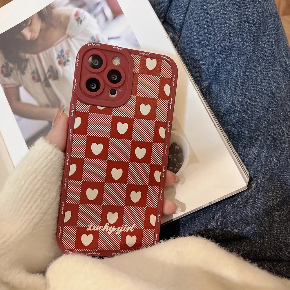 

Phone Case for iphone 14 13 pro max x xs max 7 8 plus xr 11 12 Red Love Lattice silicone soft 3d heart couple Case