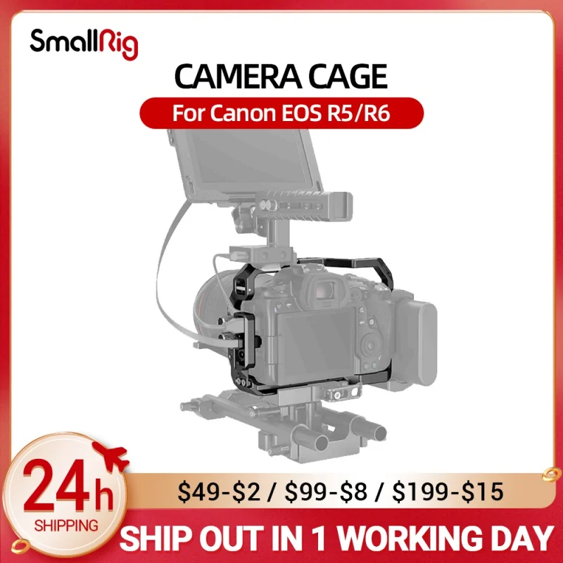 

Клетка для камеры SmallRig DSLR с HDMI и фотокабелем, зажим с деревянной ручкой, комплект клетки для Canon EOS R5/R6 3139