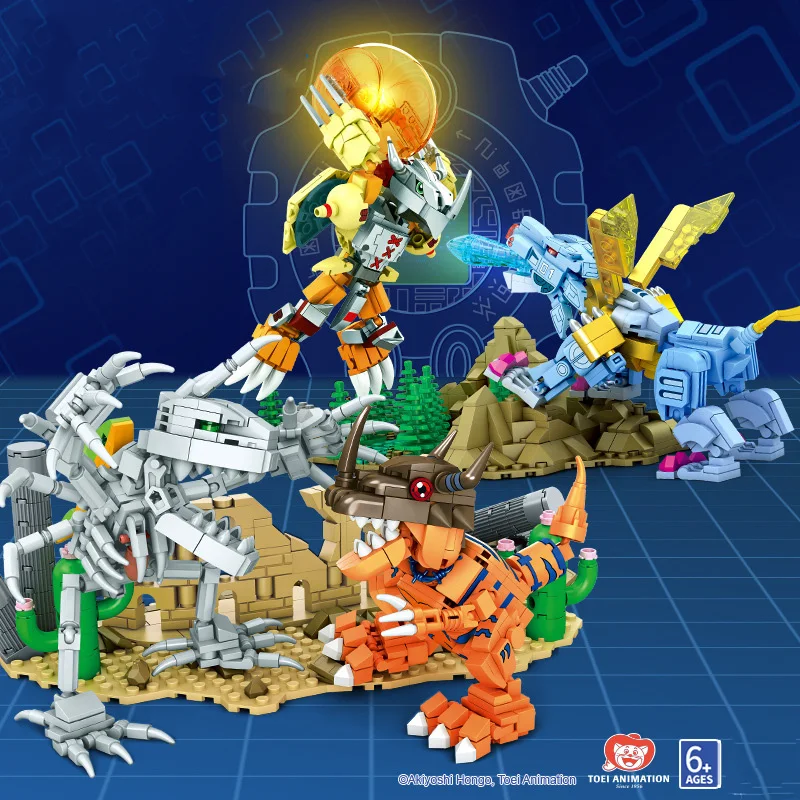 

Classic Japan Digital Monsters Brick Digimon Battle Scene Building Block Skull War Greymon Metal Garurumon Figure Toy With Light