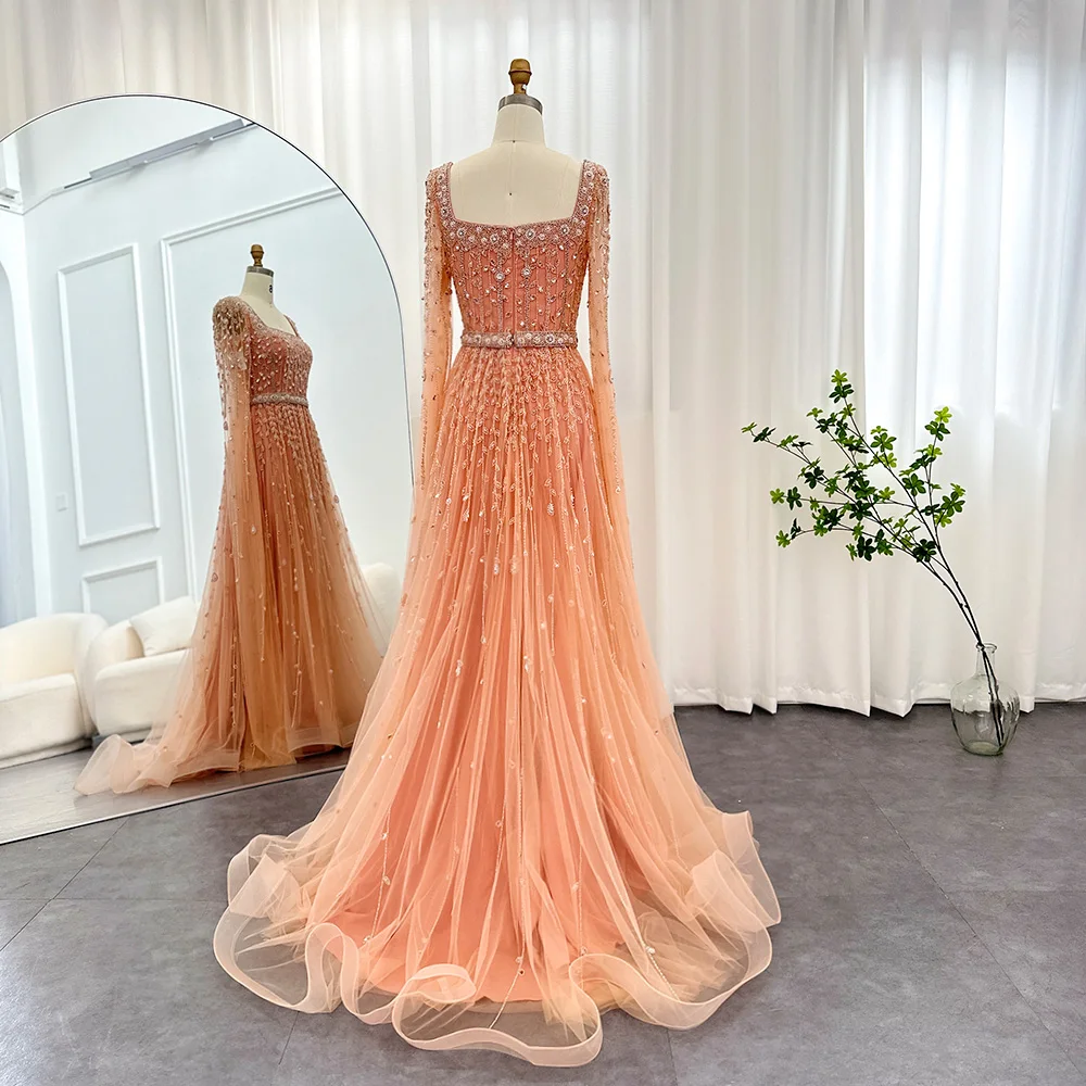 Jancember Elegant A-Line Tassel Sequin Formal Evening Dress Lace Backless Pleated Wedding Party Muslim Prom Ball Gowns SCZ032