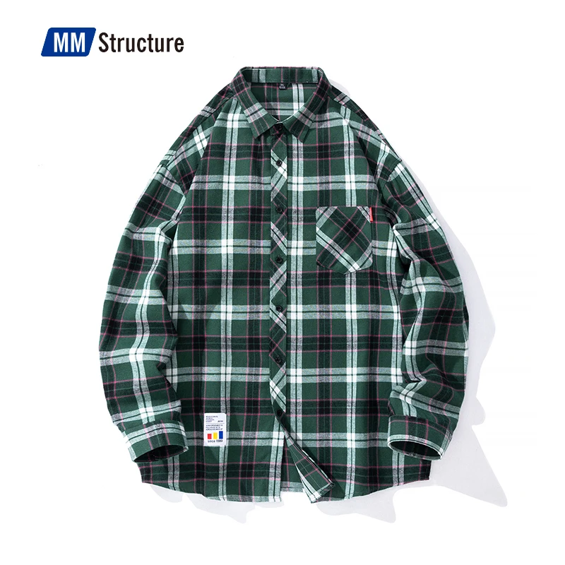 Men Oversized Cotton Plaid Shirt 2022 Hip Hop Up Long Sleeve Couple Korean Harajuku Clothing Male Japanese Blouse |