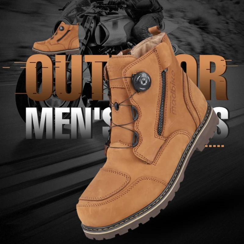 

Водонепроницаемые кожаные коричневые мотоциклетные ботинки для мужчин и женщин, мотоциклетные ботинки в стиле ретро, нескользящая обувь для кафе, гоночная обувь, защитное снаряжение для верховой езды