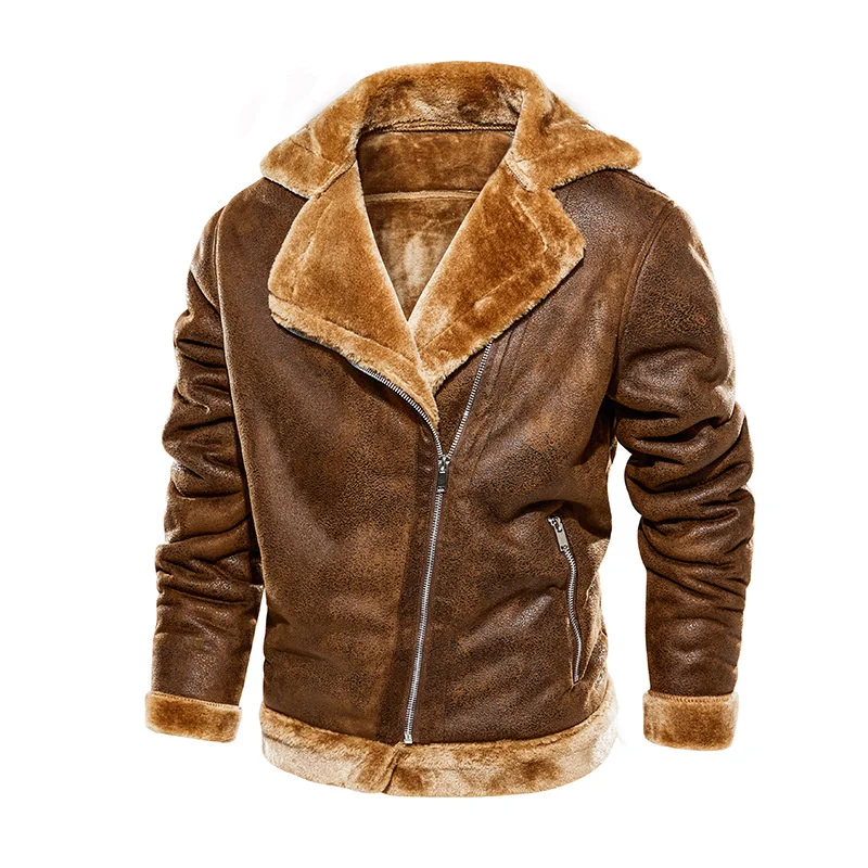 Autumn And Winter New Lapel Leather Jacket Plush Thickened Casual Fur One-Piece Coat Warm, Comfortable And Handsome Trend