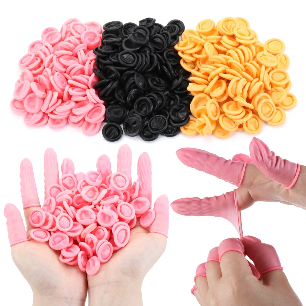 

100Pcs Disposable Finger Cover Natural Rubber Gloves Non-Slip Anti-Static Latex Finger Cots Nail Tool Fingertips Protector Glove