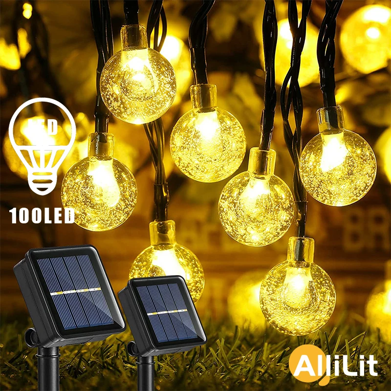 

100 Led Solar String Lights Outdoor Crystal Fairy Light Chritmas Garland 8 Modes Waterproof Patio Light for Garden Party Decor