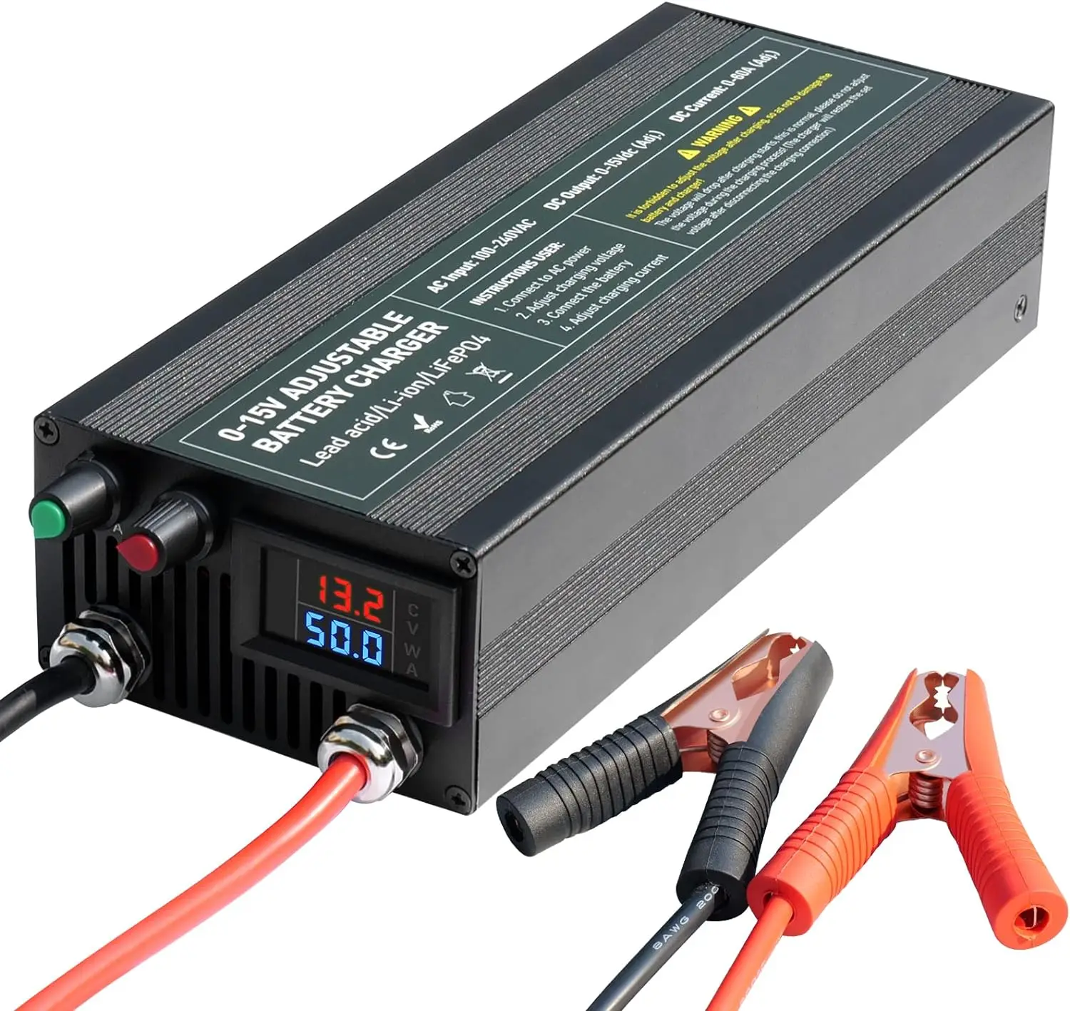 

12V High Power Lifepo4 Charger Smart Battery Charger Maintainer with 0-15V Adjustable Current and Voltage, 12.6V Portable Power