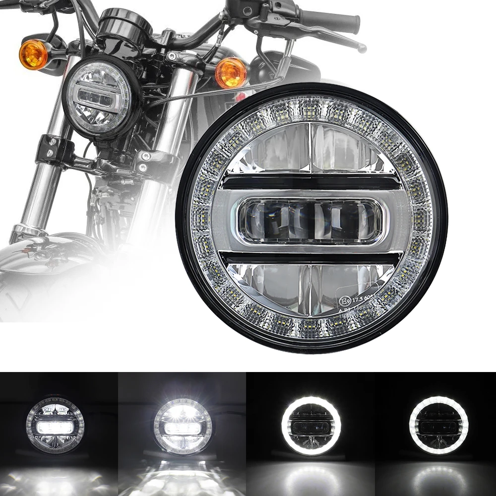 Фото Светодиодные фары AUKMA для Harley Davidson 5,75 дюймов, светодиодные фары, проектор Halo, круглый мотоцикл Sportster Dyna №2