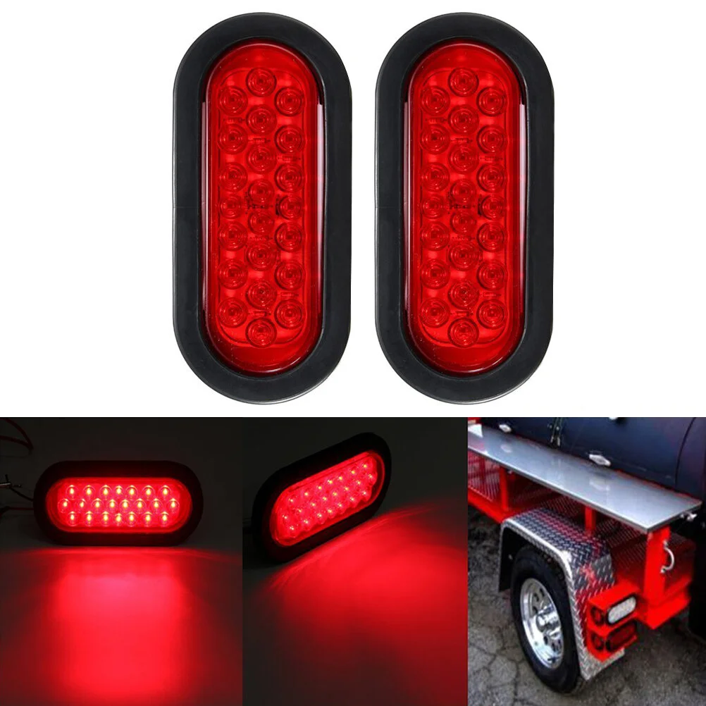 2pcs 22-LED Oval Red Stop/Turn Signal/Brake/Marker/Tail LED Light Flush Mount for Truck Trailer Trail Bus 12V (Red)