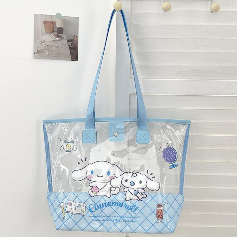 Фото Сумка Sanrio Jelly Bag, прозрачная, большой вместимости, на плечо, с милым мультяшным дизайном, для студентов, кроссбоди, новинка №5