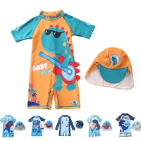 upf50 baby swimsuit boys cartoon dinosaur toddler boy zipper swimwear with sun hat rash guard surfing suit bathing suit