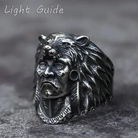 2022 new mens 316l stainless steel rings unique viking warrior with wolf head animal ring amulet jewelry gifts free shipping
