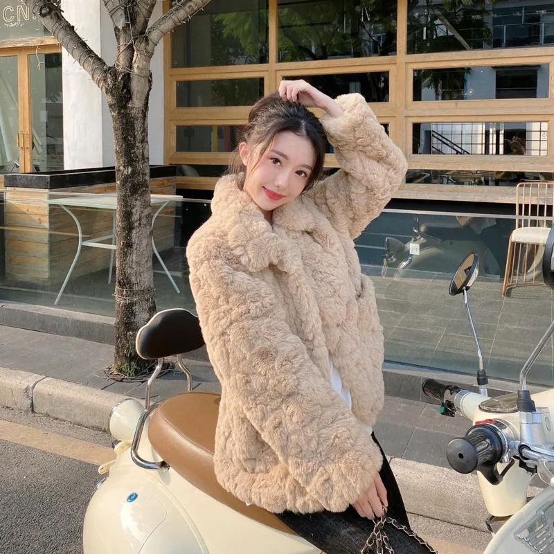 Coat Women New Khaki Faux Lamb Fur Teddy Jacket Warm Thick Winter Fashion Fur Short Coat Woman Harajuku  Outerwear