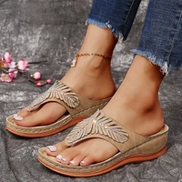 2022 thick bottom crystal flip flops women summer clip toe med heels platform slippers woman comfortable beach shoes slides