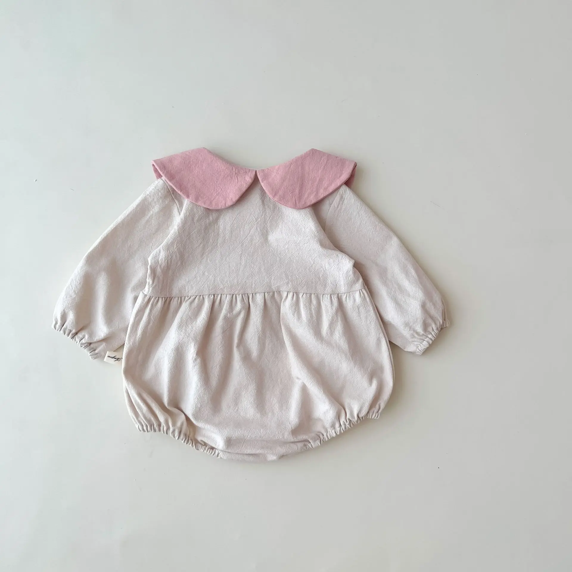 RiniKinda Baby Girl Peter Pan Collar Romper Autumn Baby Long Sleeve Fashion Infant Cotton Embroidery Clothes Baby Girl Rompers