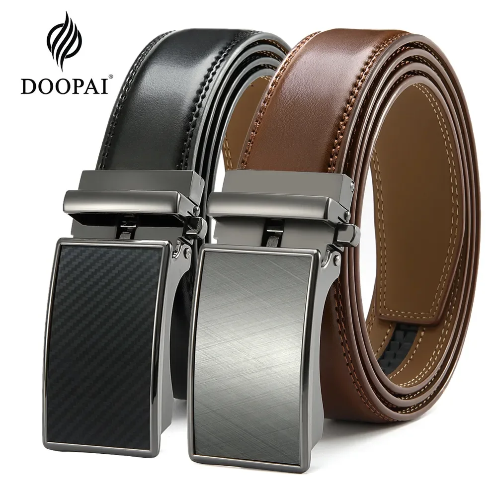 DOOPAI Mens Leather Belt  Automatic Genuine Leather Belts Leisure Fashion Ratchet Belts for Men Pants Waistband Ремень