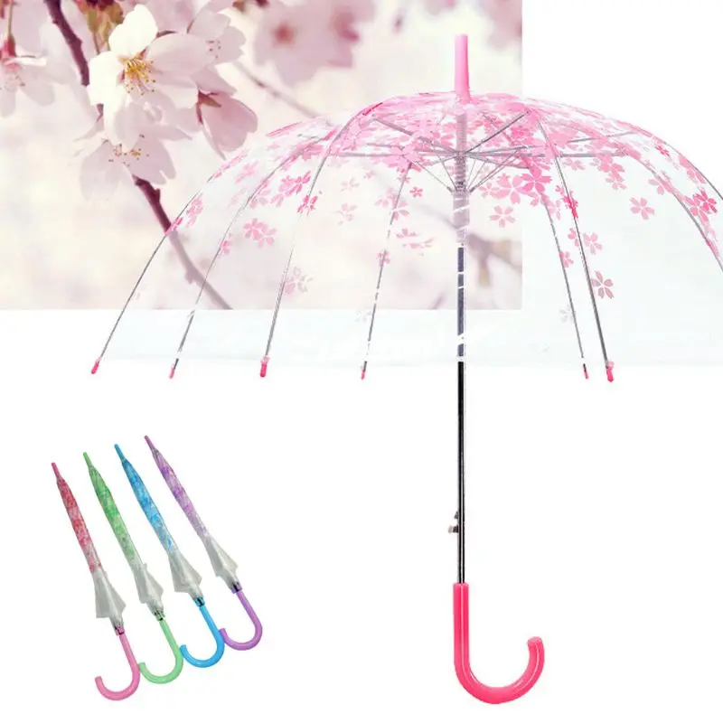 

Romantic Transparent Clear Flowers Bubble Dome Umbrella Half Automatic For Wind Heavy Rain