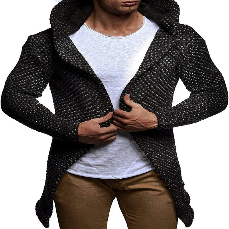 Personality Muscle Men'S Slim Hooded Cardigan Sweater Knitwear Autumn And Winter New Versatile Fashion Foreign Trade Coat