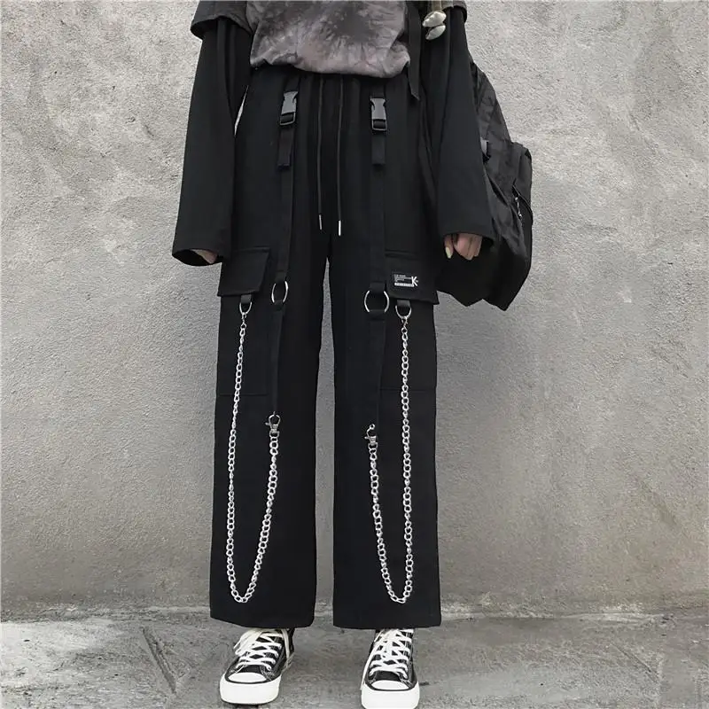 

Summer dark Harajuku functional overalls men's and women's straight loose wide-legged retro street handsome casual trousers Punk