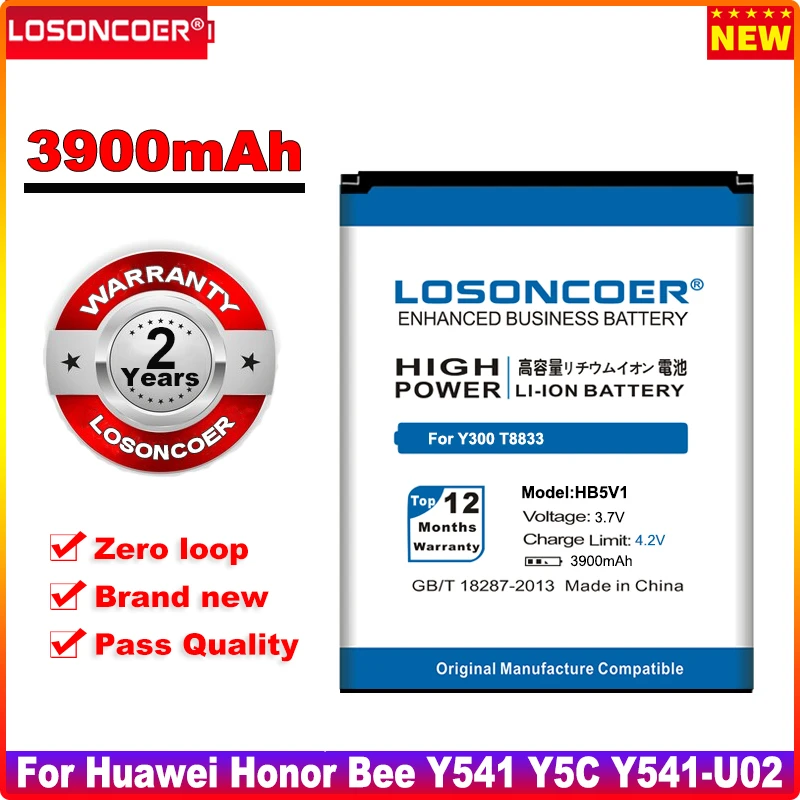 

3900mAh LOSONCOER HB5V1HV HB5V1 Battery For Huawei Honor Bee Y5C Y541 Y541-U02 Y560-U02 Y300C Y500 T8833 U88 Y336-U02 Y511 Y300