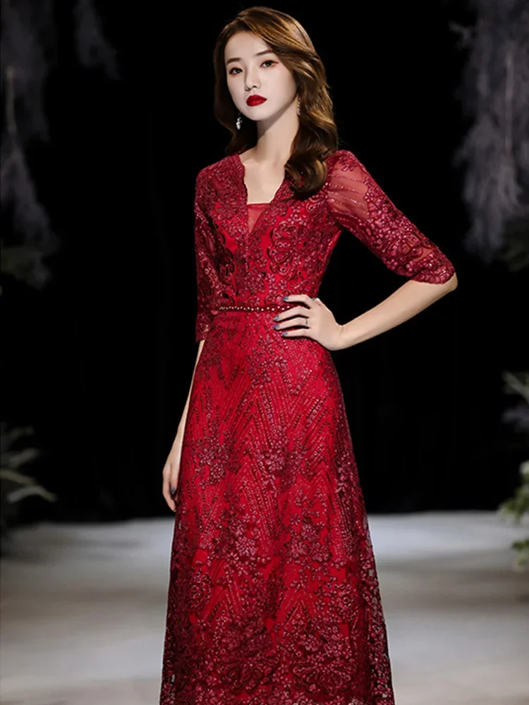 

Мамы посещают свадьбу, счастливое свадебное банкетное платье свекрови, яркое винно-красное, свадебное вечернее платье, высокого качества