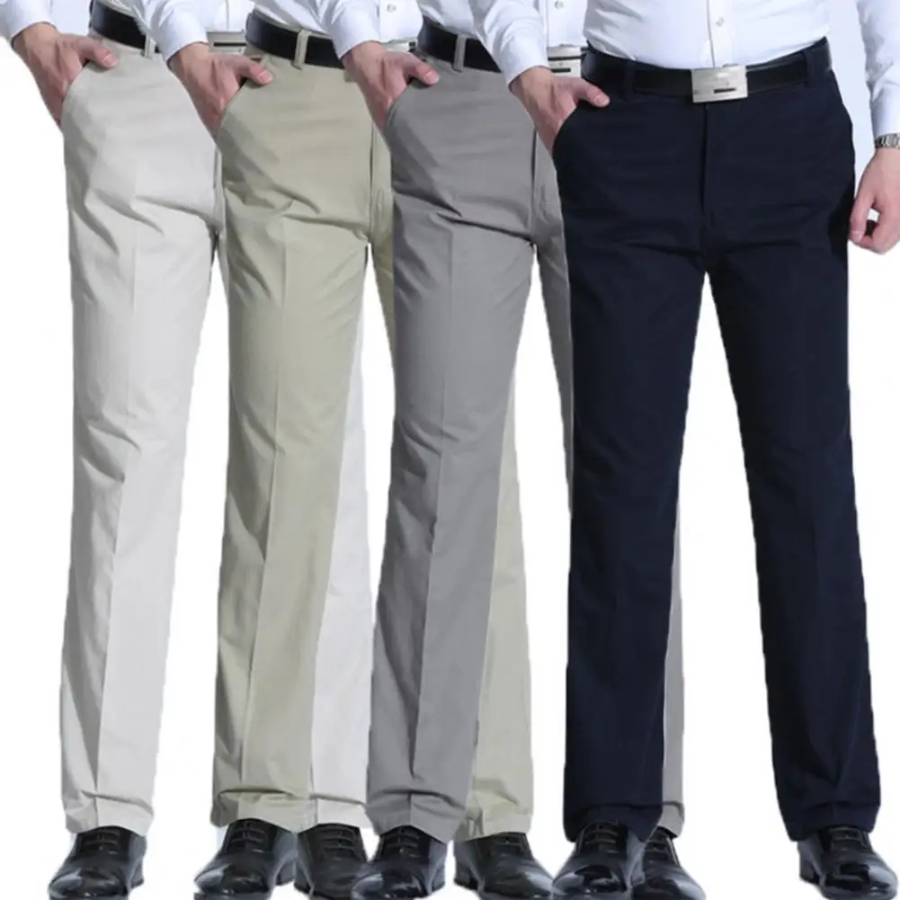 

Men Business Pants Middle-aged Men Trousers High Waist Stretchy Full Length Zipper Fly Pants Business Office Workout Men Pants