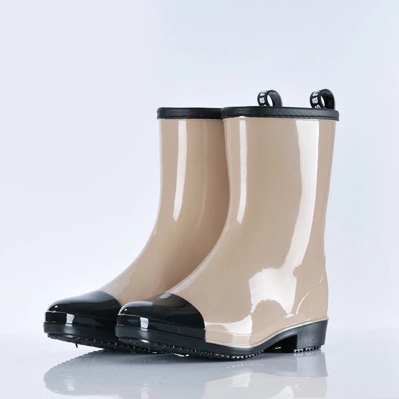 

New Leisure rain boots women Low-Heeled Round Toe Shoes Waterproof Middle Tube Rain Boots chaussures femmes
