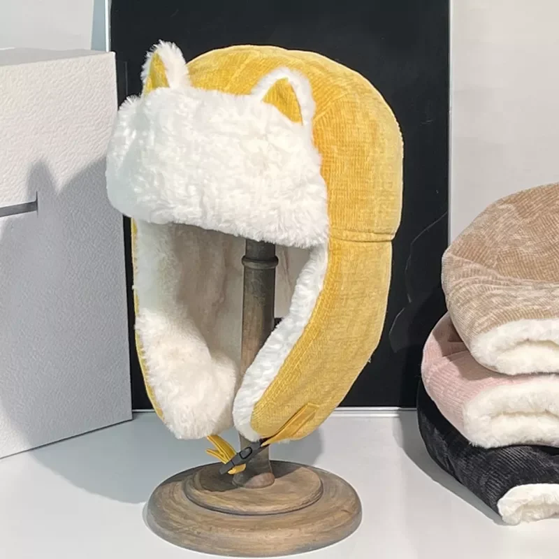 

Winter Cold-proof Warm Cotton Hat Cat Ears Cap Winter Russian Hat Women Warm Earmuffs Thicken Ear-flapped Hat Headwear Bonnet