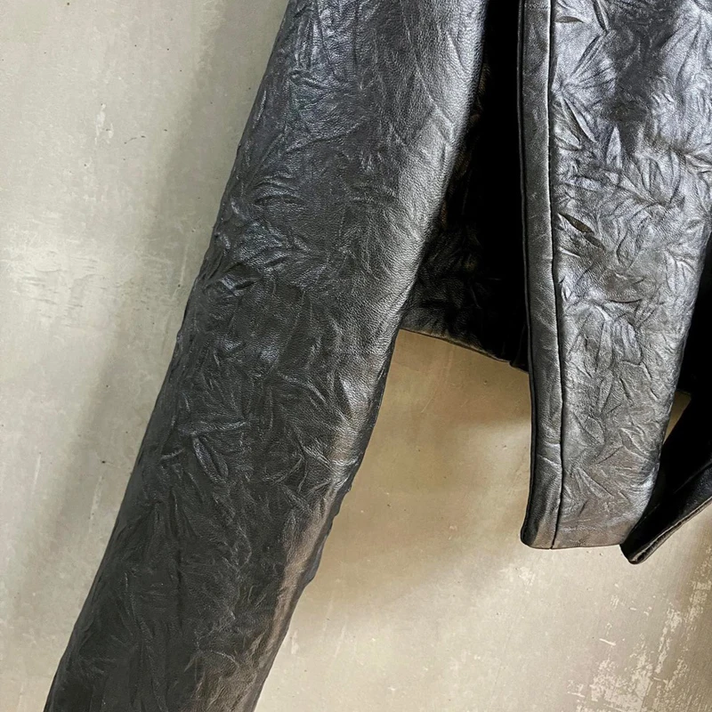 Женская короткая куртка из козьей кожи с импортной складкой модное пальто для