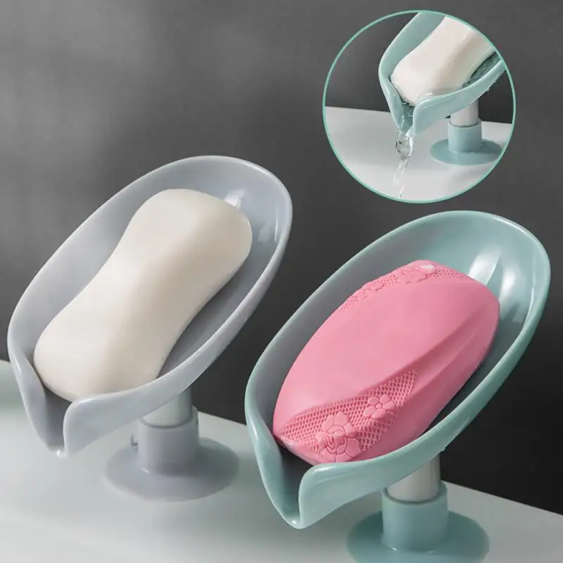 

Portable Anti-slip Soap Holder Leaf Shape Bathroom Shower Soap Dish Kitchen Drain Sink Sponge Storage Rack Suction Cup Tray