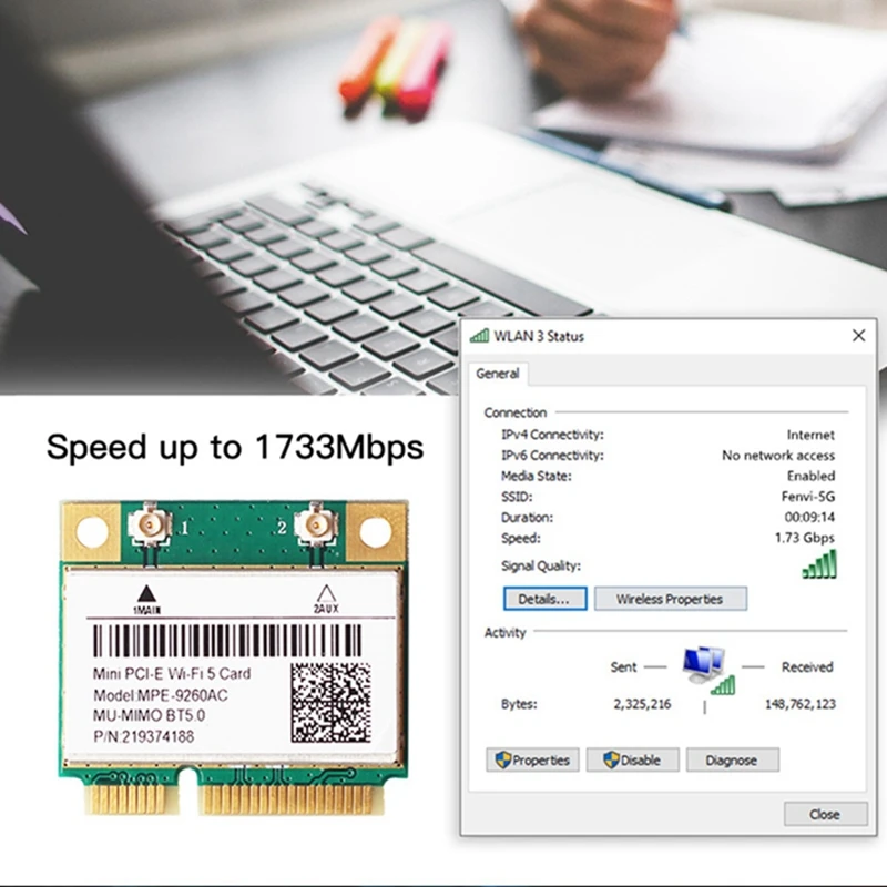 Двухдиапазонная мини-карта PCIE 2030 Мбит/с 9260AC 2 4G/5 ГГц 802.11Ac