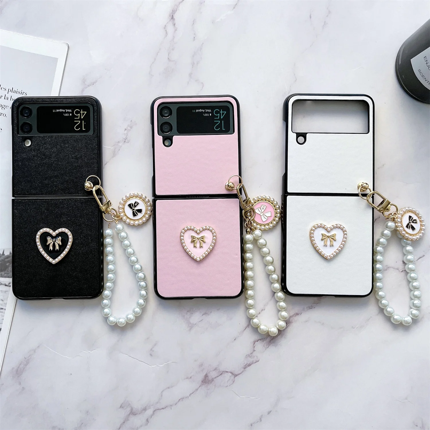 Роскошный корейский чехол с бантом жемчужным браслетом цепочкой 3D любовным
