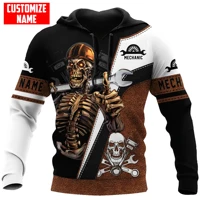 customized name mechanic and skull 3d printed mens hoodies sweatshirt autumn unisex zipper hoodie casual sportswear dw902