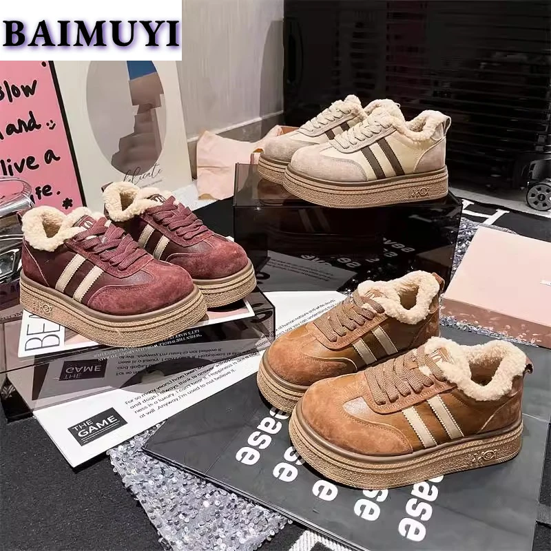 Женские кроссовки на плоской платформе повседневные зимние меховые теплые