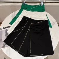 2022 summer new rhinestone edge bow bandage elegant skirt for women irregular lace up mini skirts office layd chiffon skirt