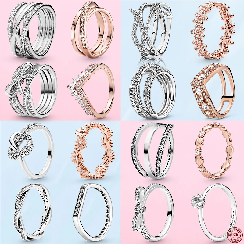 

Authentic Silver Color Sparkling & Polished Lines Ring Knotted Heart Ring for Women Engagement Jewelry Anniversary