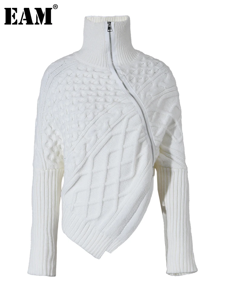 

[EAM] Zipper Irregular Big Size Knitting Sweater Turtleneck Long Sleeve Women Pullovers New Fashion Autumn Winter 2023 1DF277800