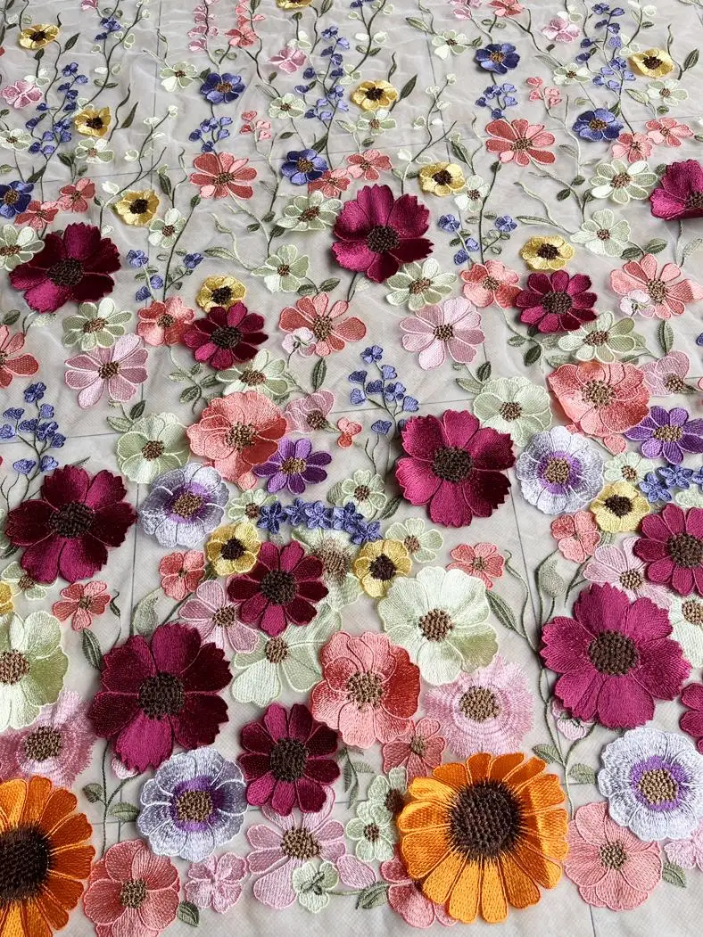 

High quality mesh fabrics Flower embroidery embroidery tissu Dress skirt dress accessories material